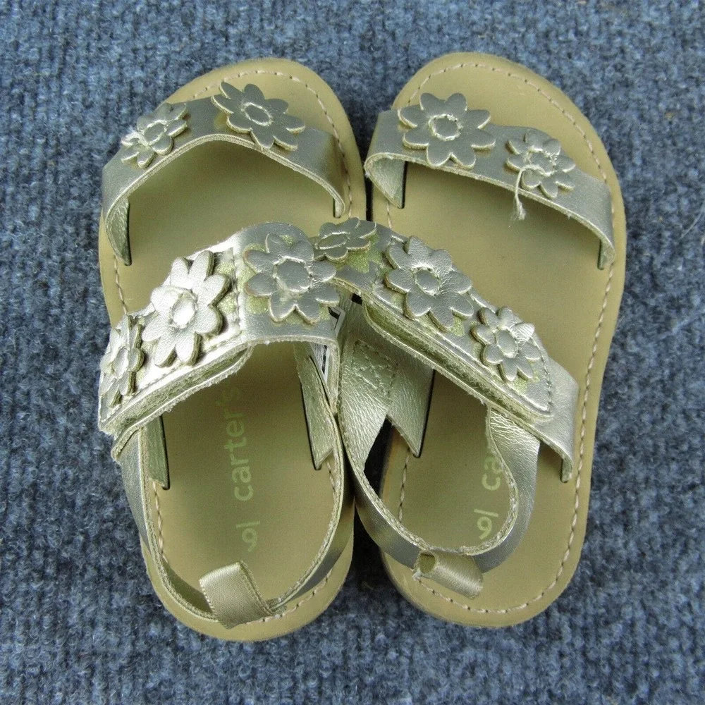 Carter's Ankle‎ Strap Shoes Gold Synthetic Hook & Loop Size T 6 Medium